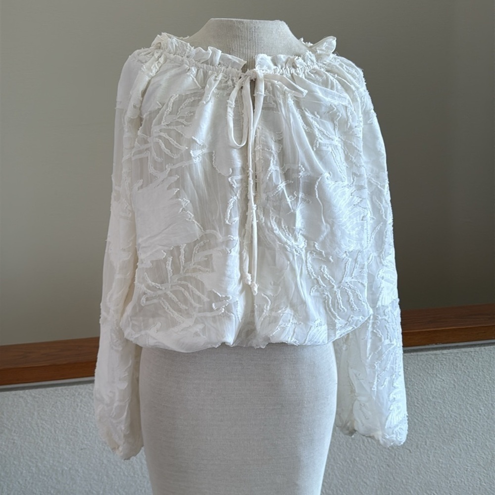 White Sheer bohemian Embroidered Blouse